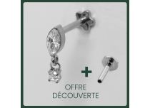 Labret Titane Interne Stérile motif Ovale Pendentif Rond à Strass Blanc | Itc