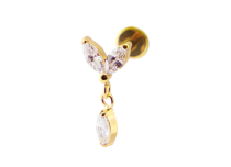 Etiqueta Titane PVD Gold Interne Stérile motif Marquise 2 Strass et 1 Pendentif |