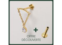 Labret Titane PVD GOLD interne stérile avec barre courbe chaîne strass.