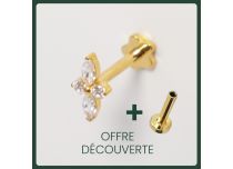 Labret Titane PVD Gold Interne Stérile motif Petales strass BL | Itc