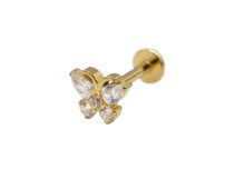 Labret Titanium PVD Gold Interno Estéril borboleta strass BL| Itc
