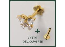 Labret Titane PVD Gold Interne Stérile motif papillon strass BL| Itc