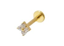 Labret Titanium PVD Gold Interno Estéril desenho de flor 4 strass BL| Itc