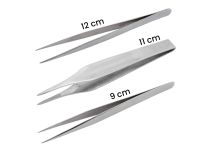 Pinça de aço inoxidável, pontiaguda, dentada, 11 cm de comprimento